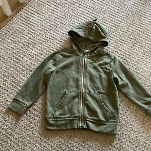 Old Navy Kids Dinosaur Sweatshirt Olive Green. Dino Spikes on Hood. Size 5T